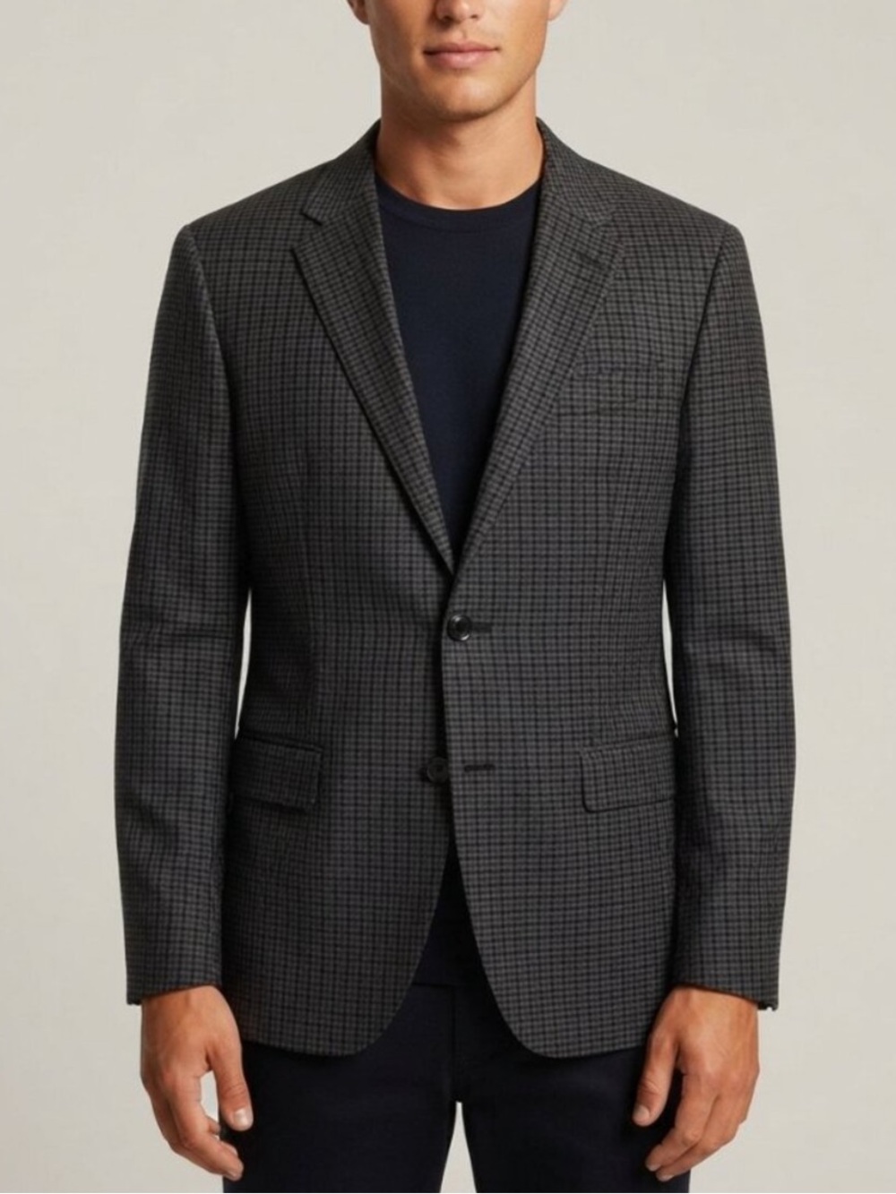 Hugo Boss Men's Charcoal Check Classic Two-Button Suit Blazer 36R 40022